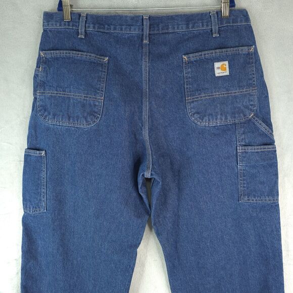 Carhartt FR Flame Resistant Carpenter Blue Denim Work Jeans FRB13-DNM 40x30 - Picture 4 of 13